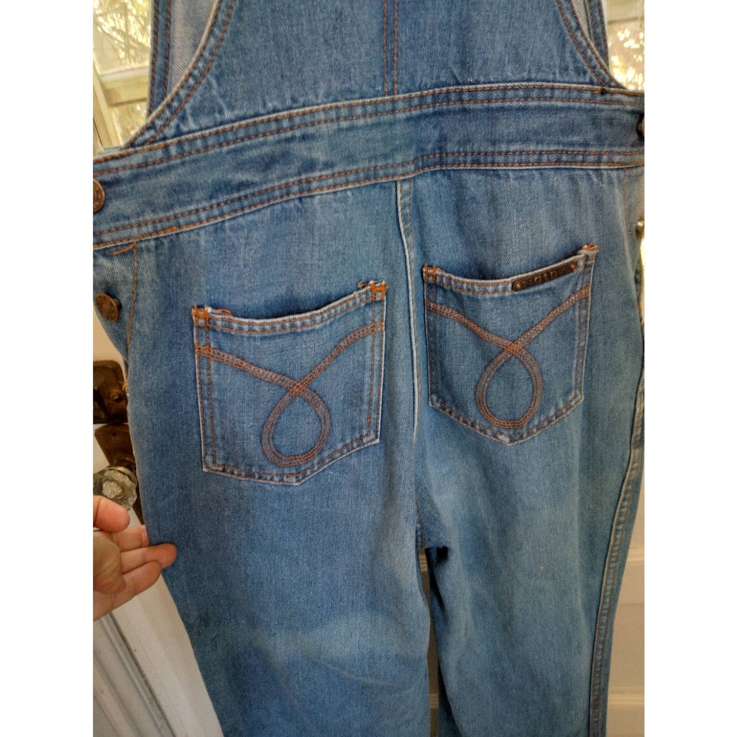 Anthony's (Hong Kong) overalls, size 5, zipper fly, unhemmed with worn edges,