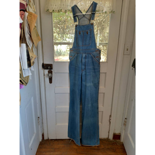 Anthony's (Hong Kong) overalls, size 5, zipper fly, unhemmed with worn edges,