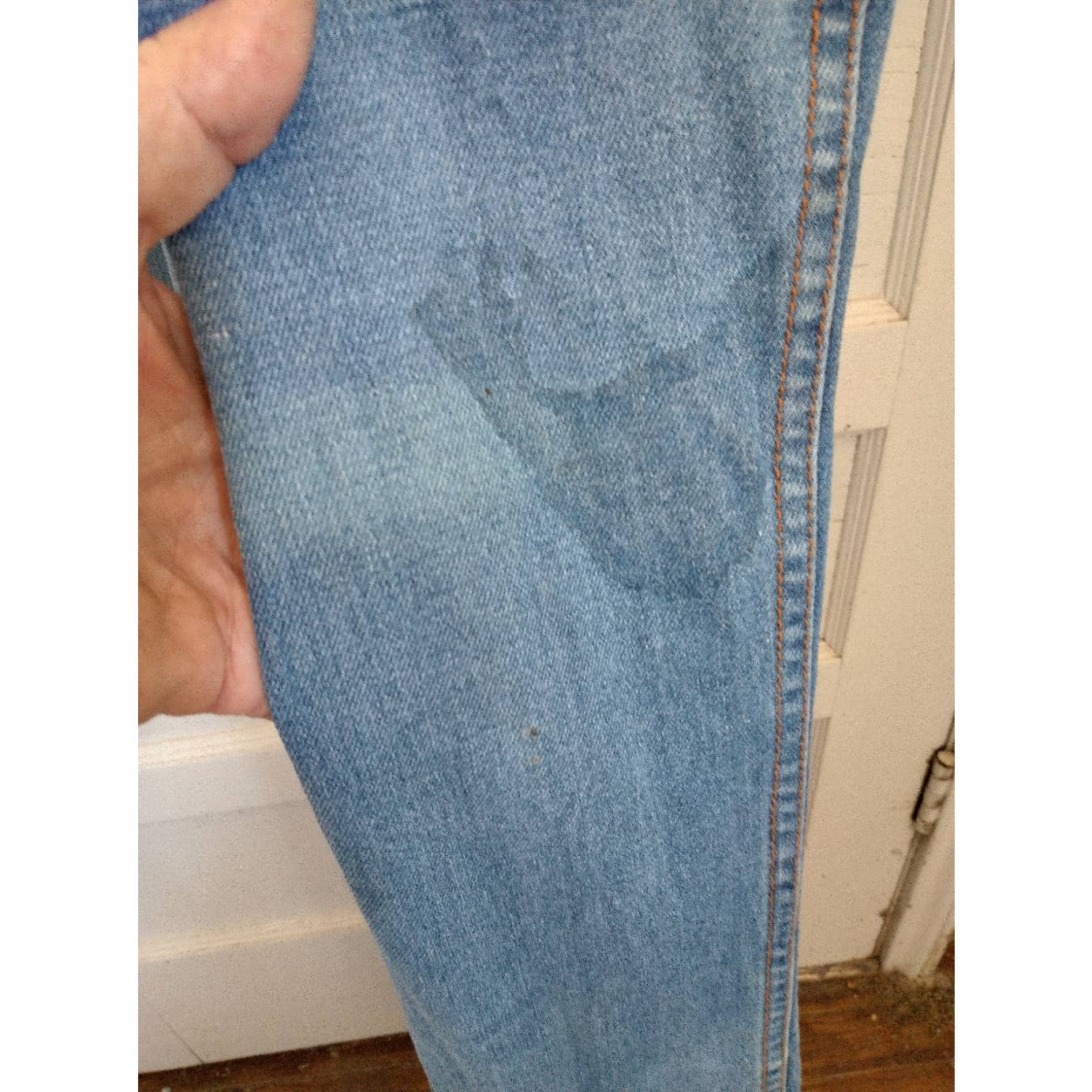 Anthony's (Hong Kong) overalls, size 5, zipper fly, unhemmed with worn edges,