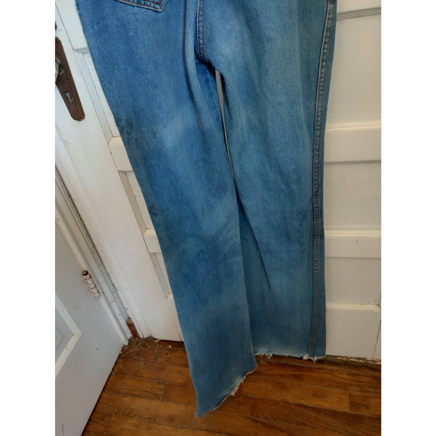 Anthony's (Hong Kong) overalls, size 5, zipper fly, unhemmed with worn edges,