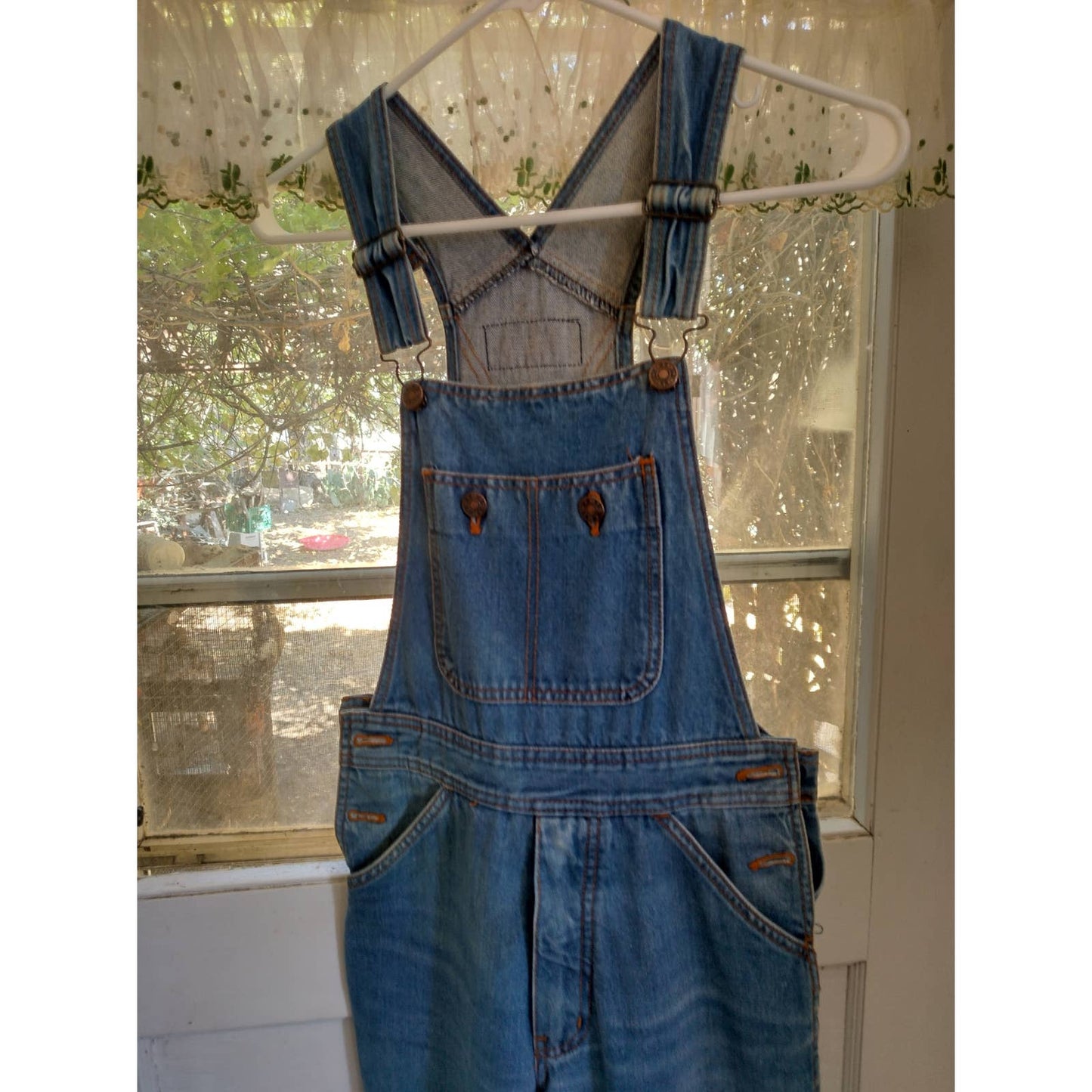 Anthony's (Hong Kong) overalls, size 5, zipper fly, unhemmed with worn edges,